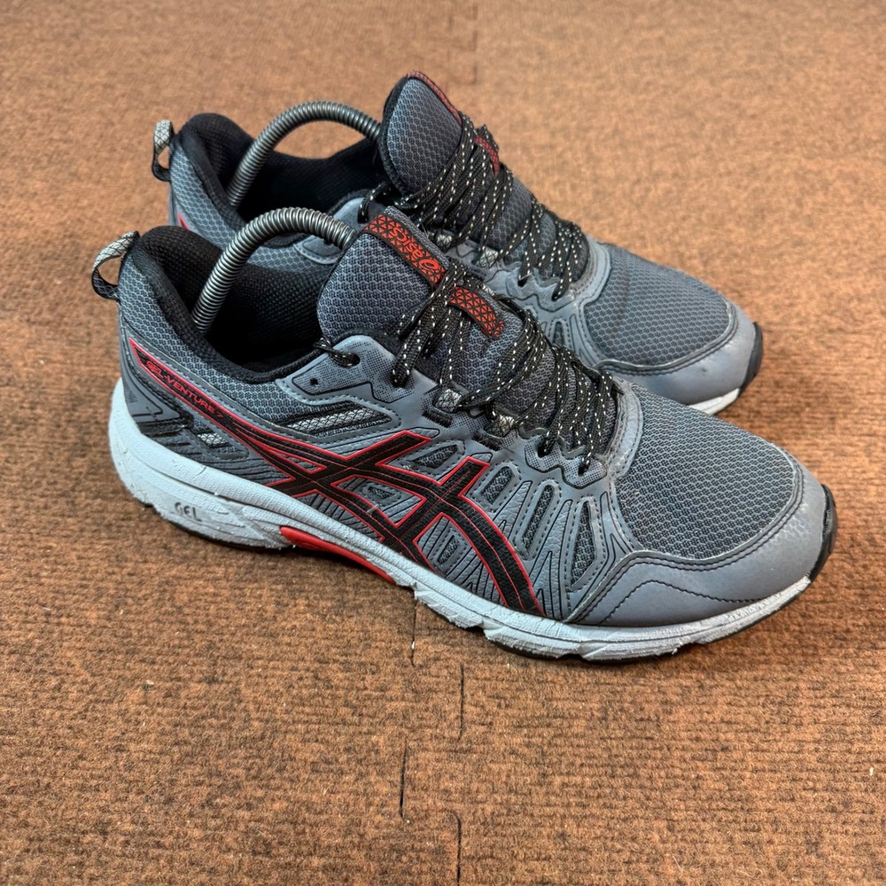 used B+ Asics Gel-Venture 7 Mens Trail Running Shoes Grey Red Size 10.5 1011A560